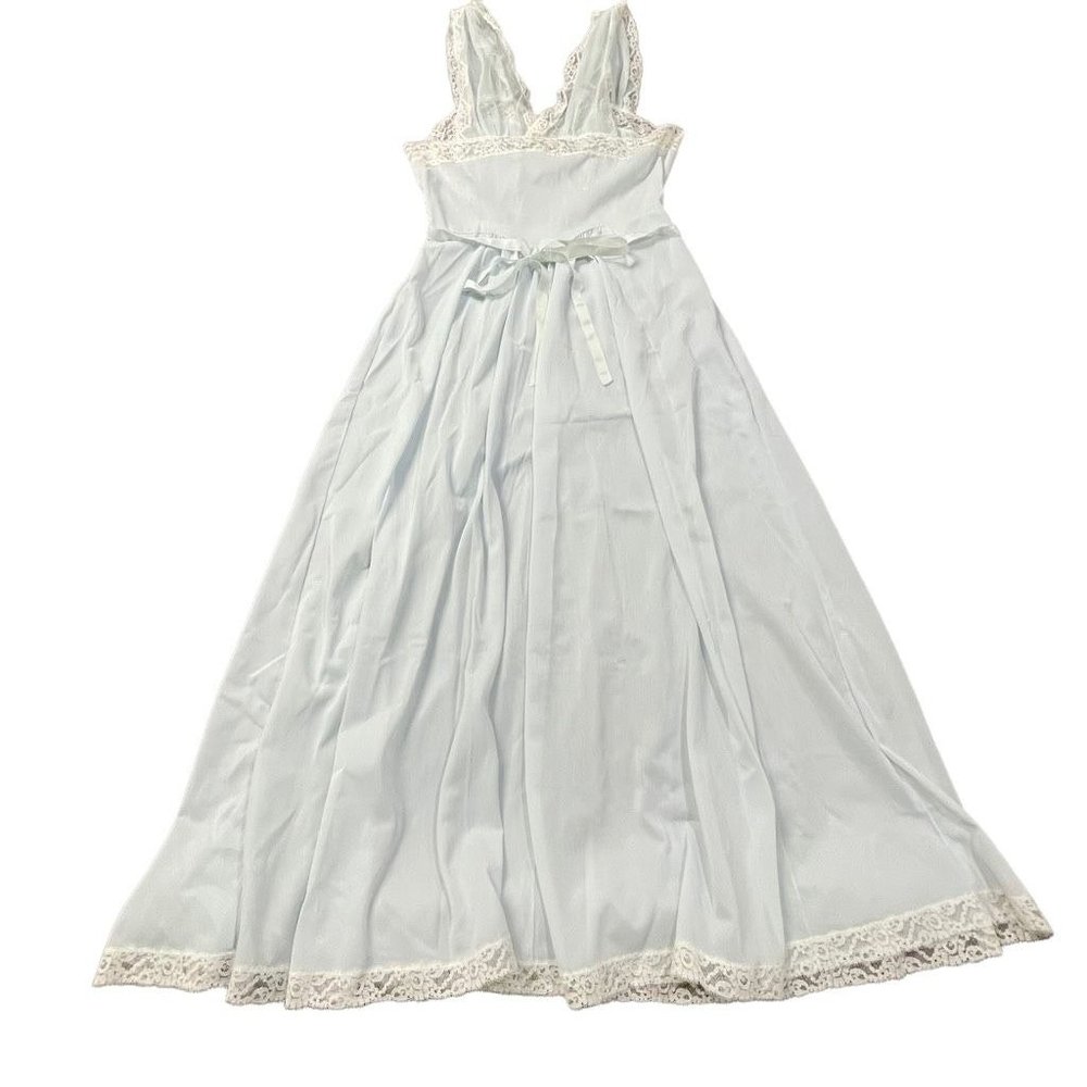 Yolande Womens Vintage 1940 Slip Dress Negligee Blue Lace Romantic Full Length L - Picture 2 of 12